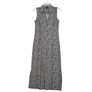 TALBOTS BUTTON FRONT WOMENS MAXI SHIRT DRESS SZ S BLACK WHITE SLINKY COMFORT EUC